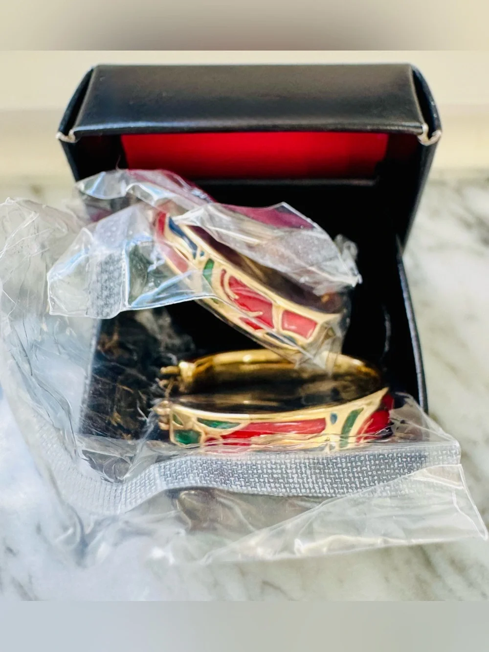 Avon Hoop Earrings Enamel Multi Color Gold Tone Vintage Deadstock NIB